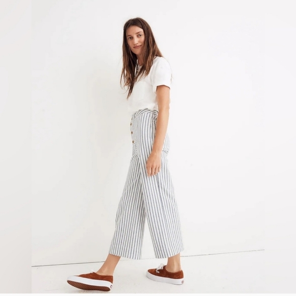 Madewell Emmett Wide Leg Crop Pants in Stripe Button Front Edition Size 29 - Picture 4 of 15